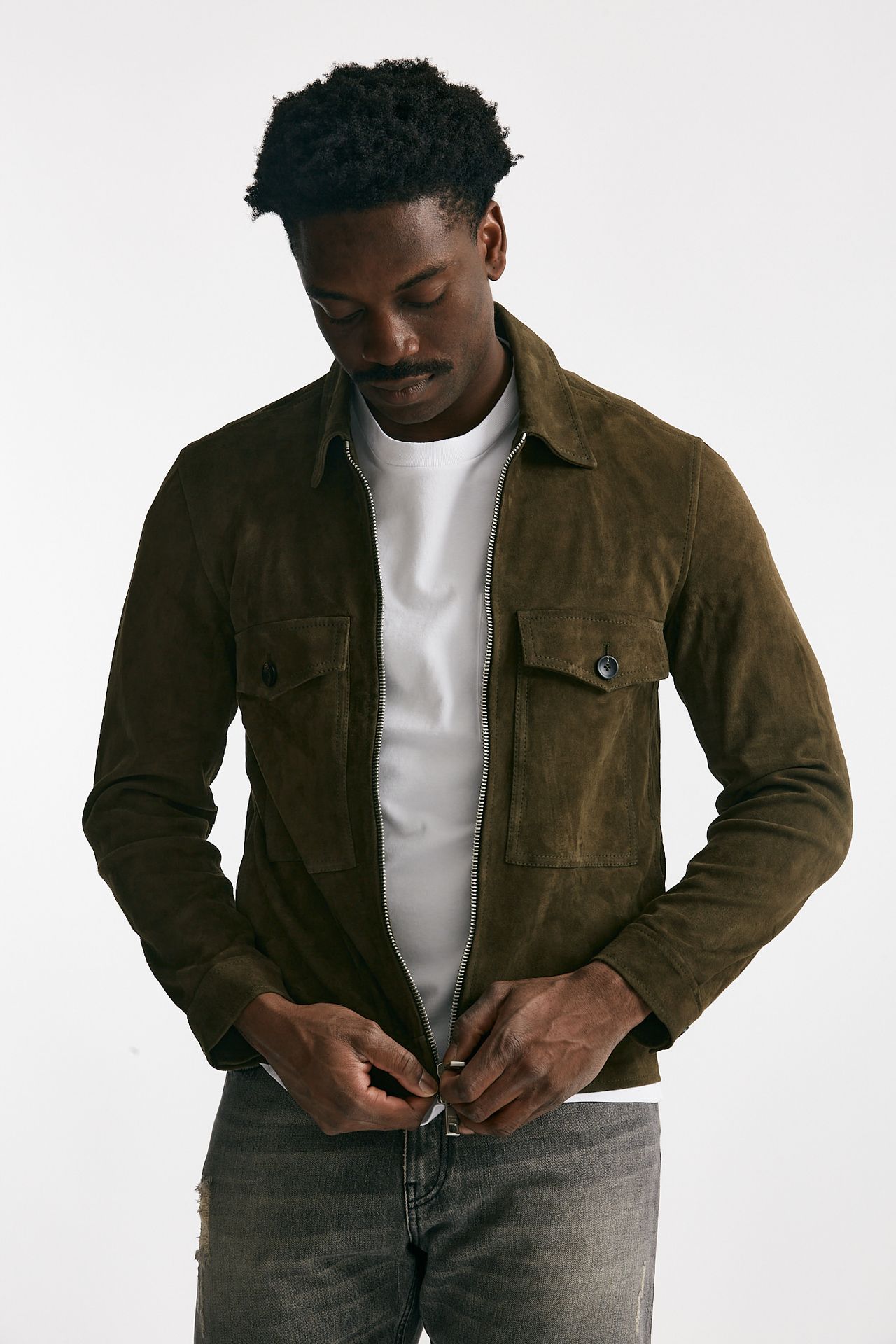 giubbino zip in pelle scamosciata verde giungla men Giorgio brato - 5