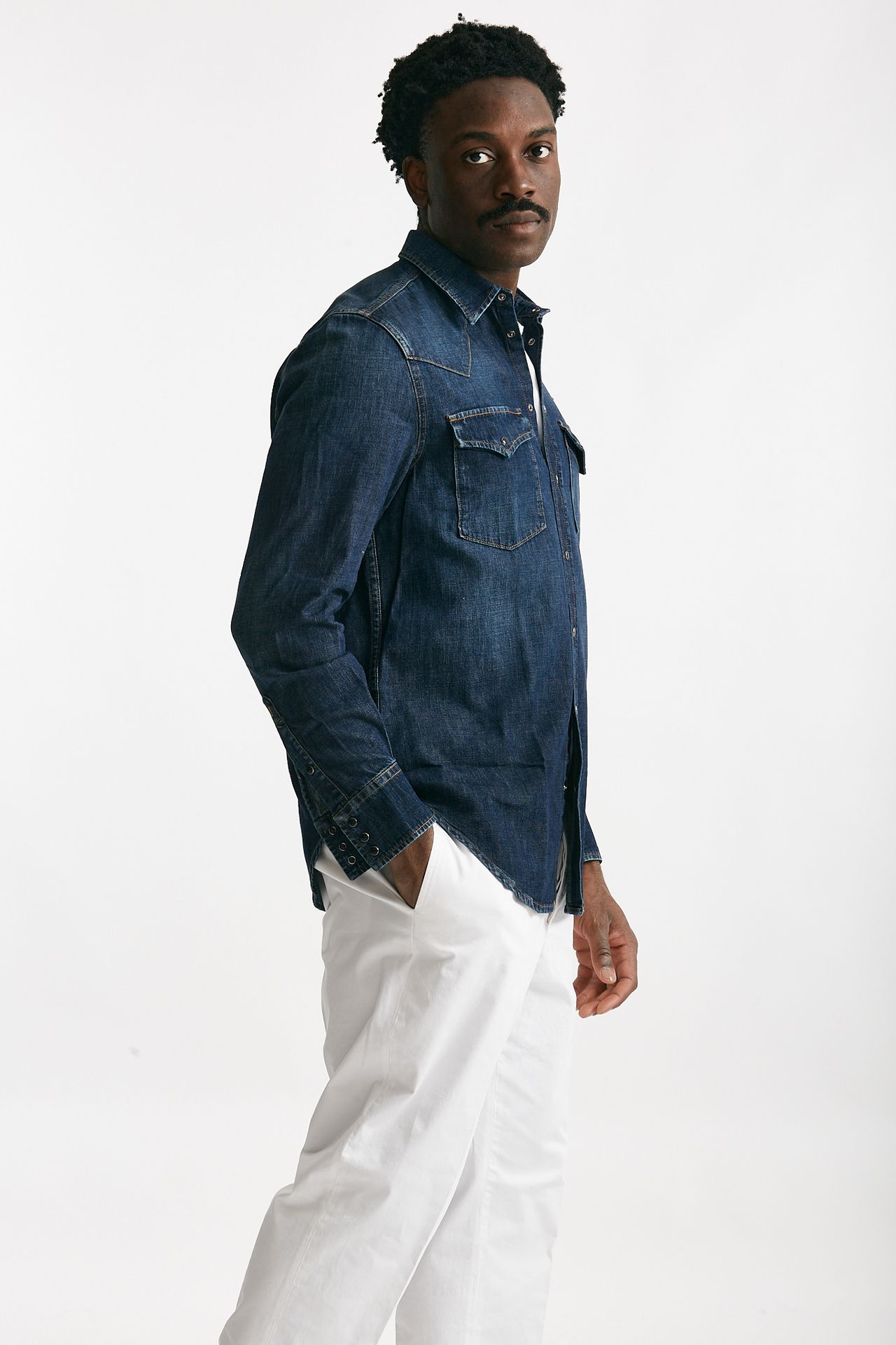 camicia in cotone fermo denim scuro men Dondup - 4