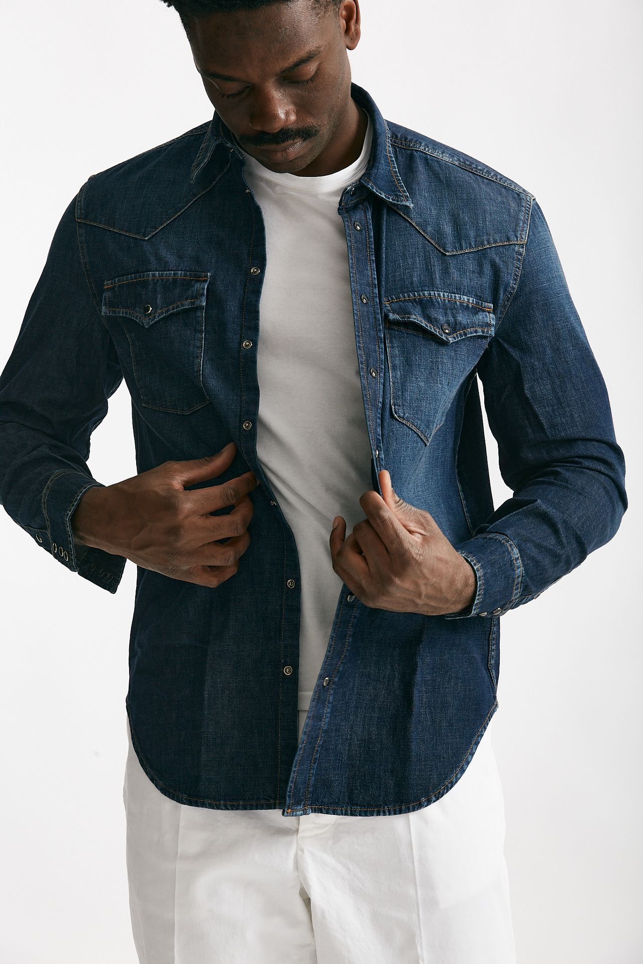 camicia in cotone fermo denim scuro men Dondup - 5