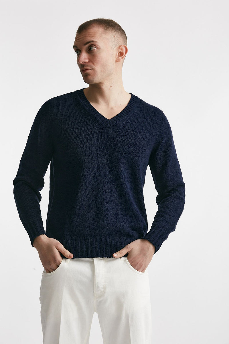 maglia in cotone scollo a v blu men Drumohr