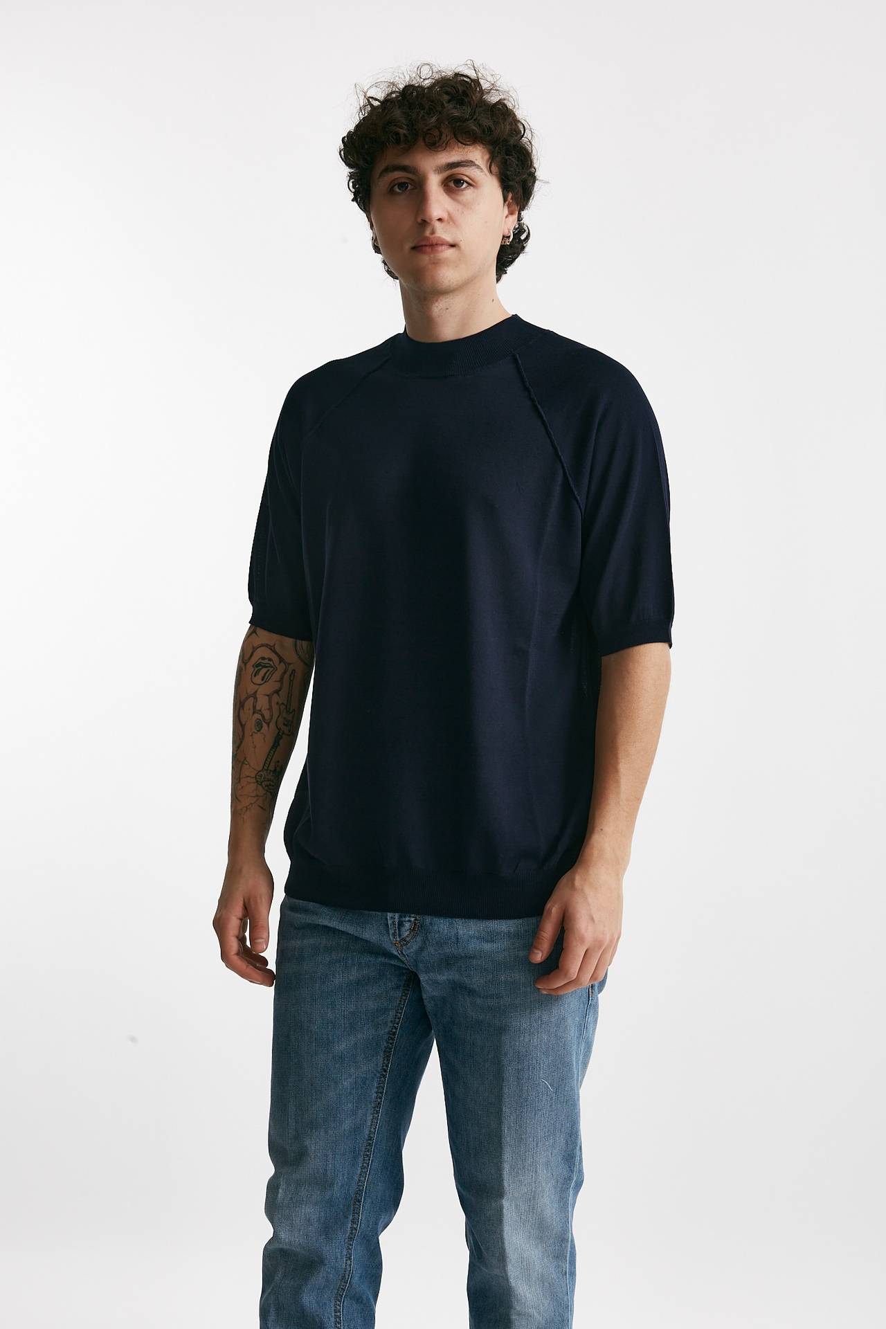 t-shirt in maglia cotone blu men Grifoni - 4