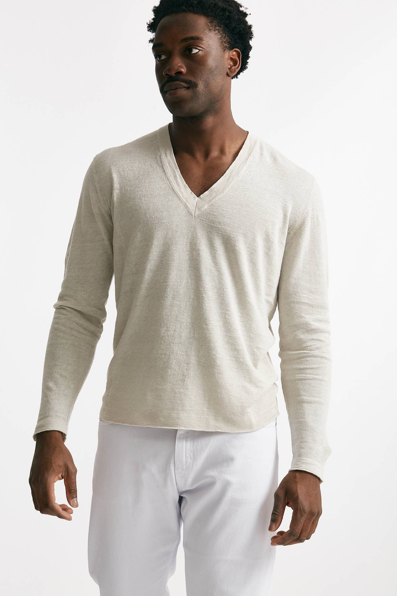 maglia scollo a v in lino e cotone perla men Grifoni - 4