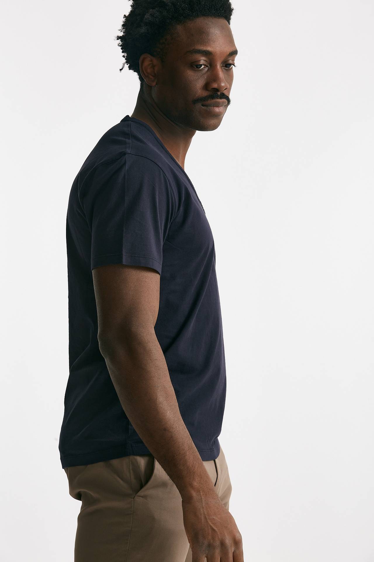 t-shirt scollo a v in cotone blu men Grifoni - 4