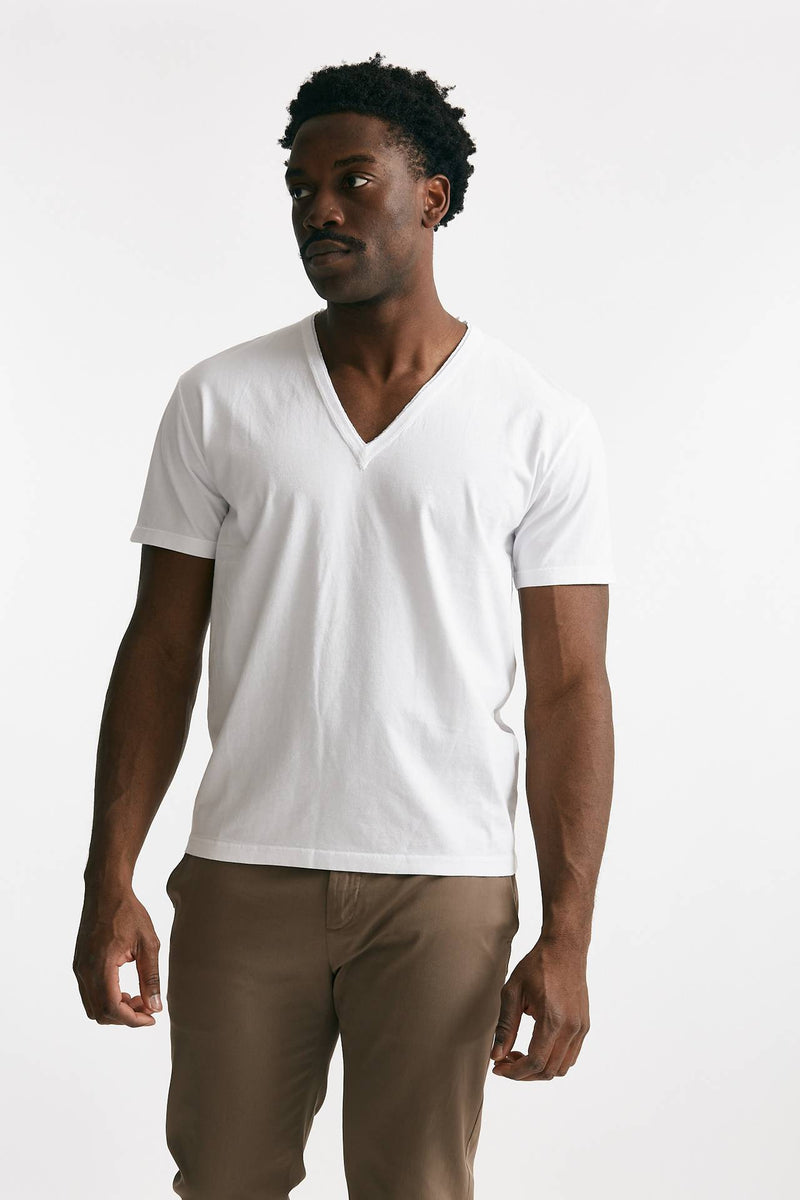 t-shirt scollo a v in cotone bianco men Grifoni