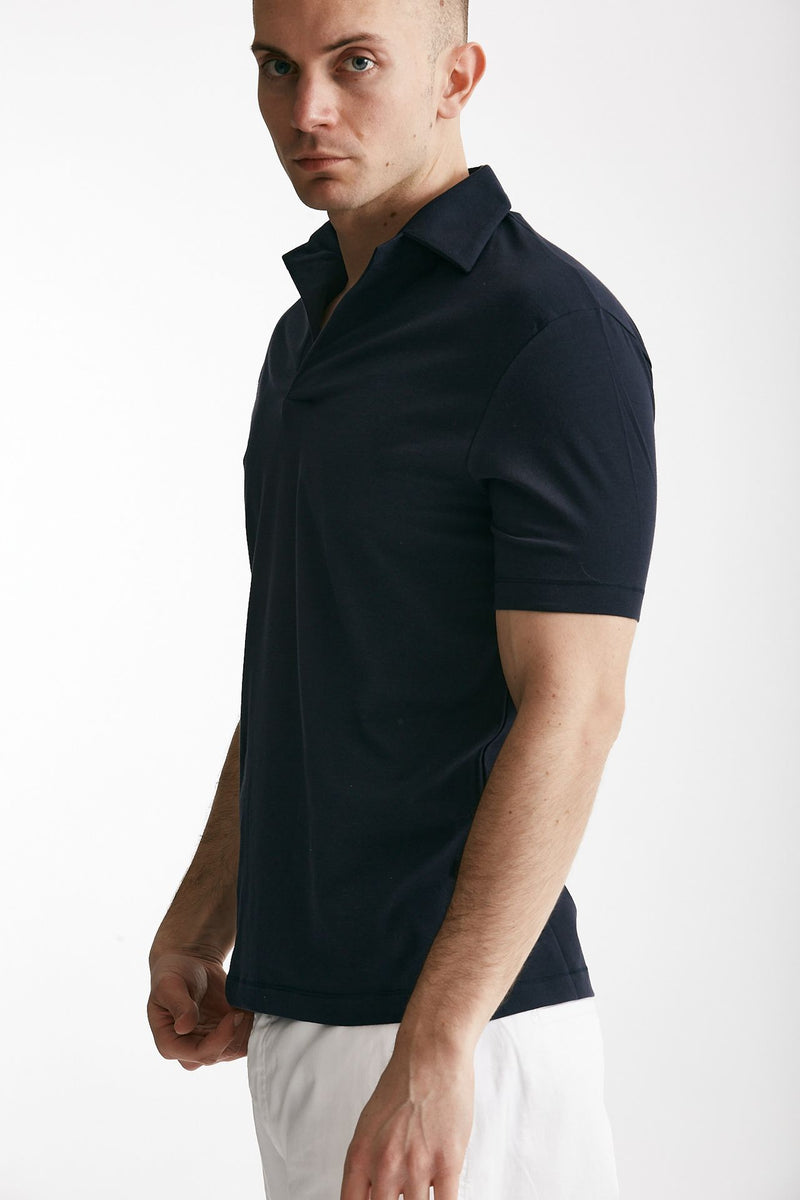 polo in cotone stretch blu men Hosio