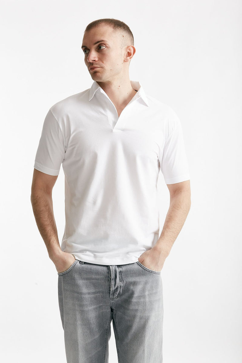 polo in cotone stretch scollo v bianco men Hosio