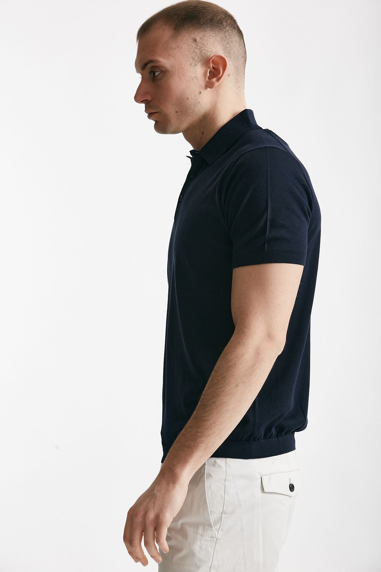 polo in seta e cotone blu men Kangra - 2