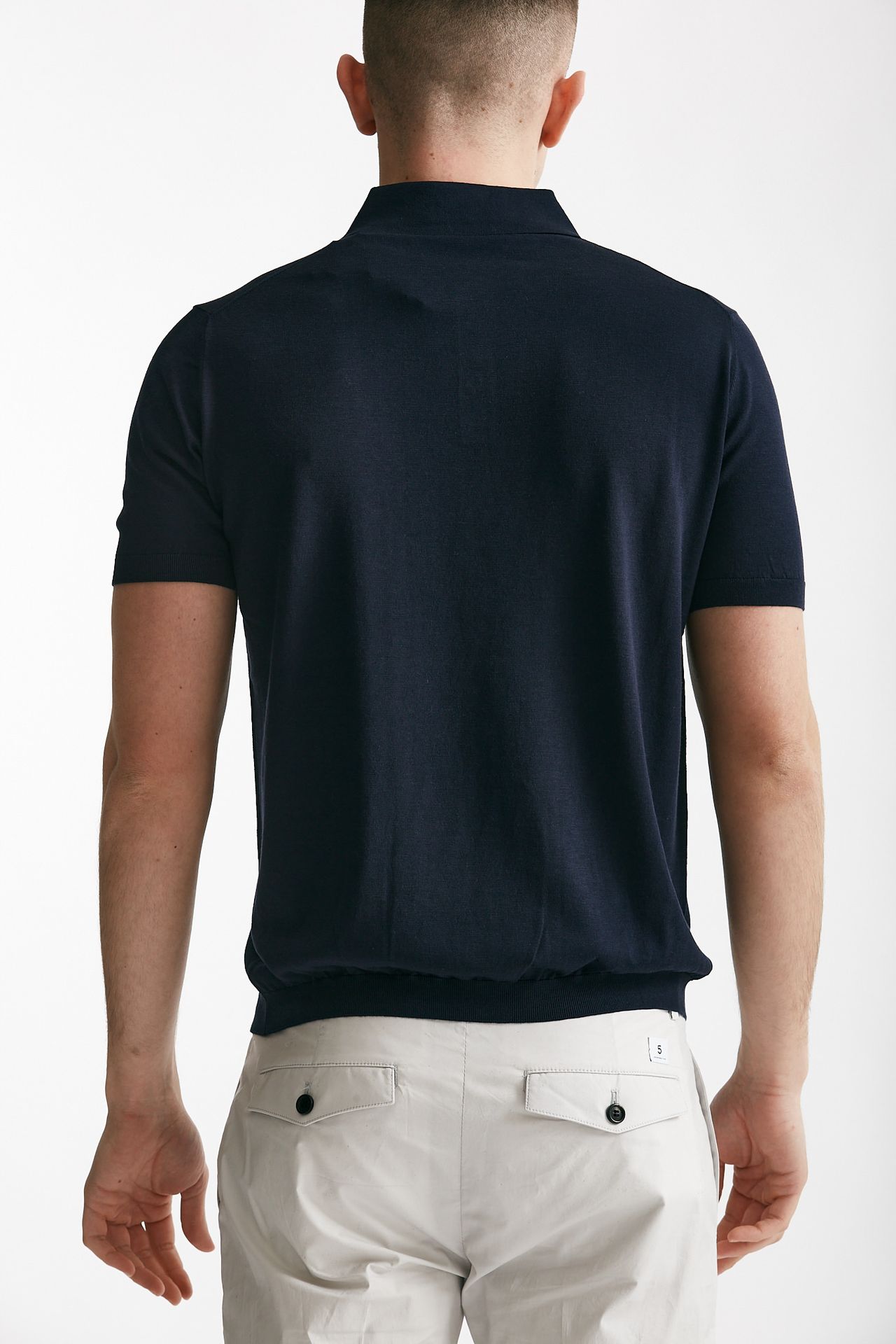 polo in seta e cotone blu men Kangra - 3