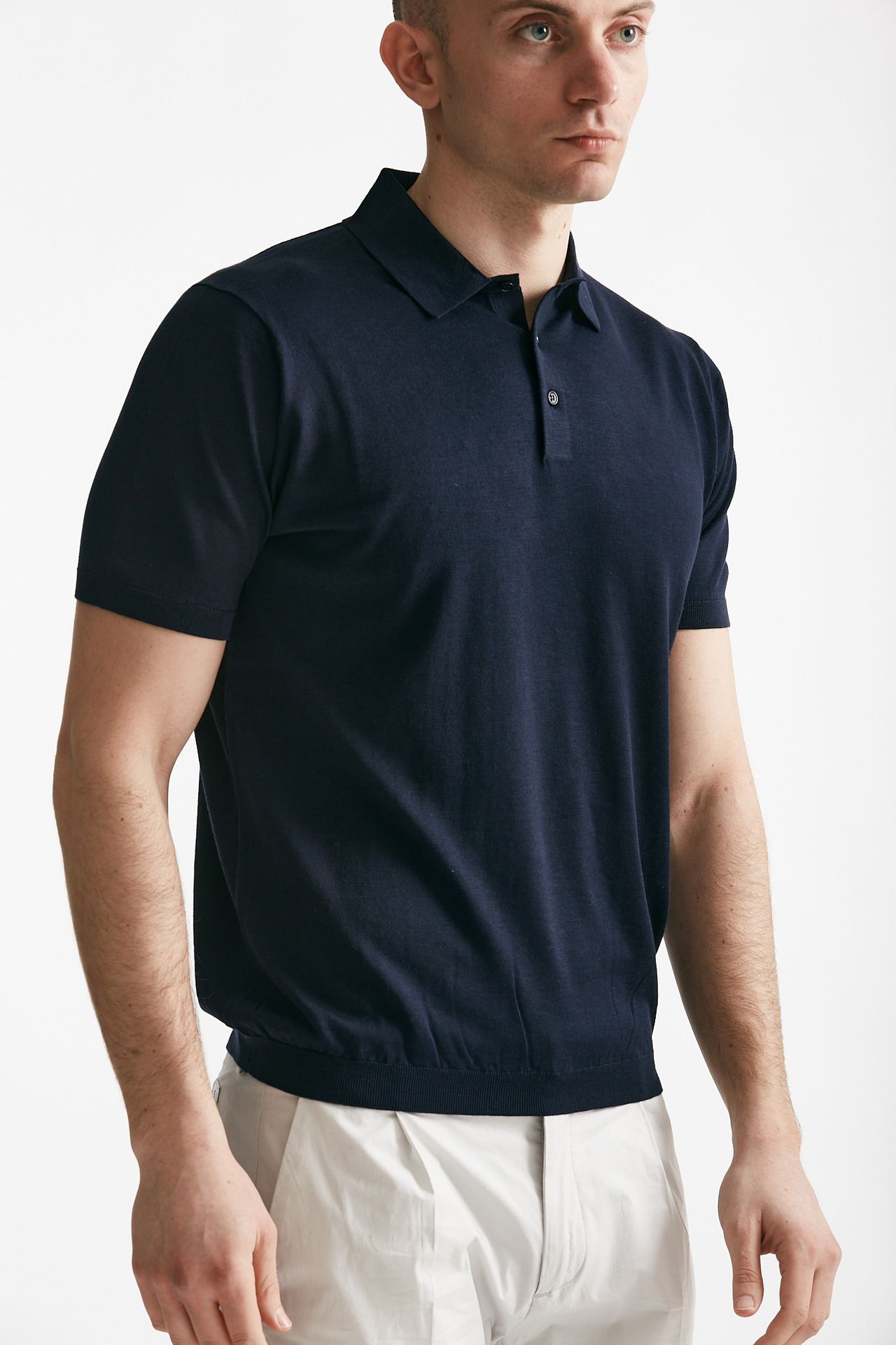 polo in seta e cotone blu men Kangra - 4