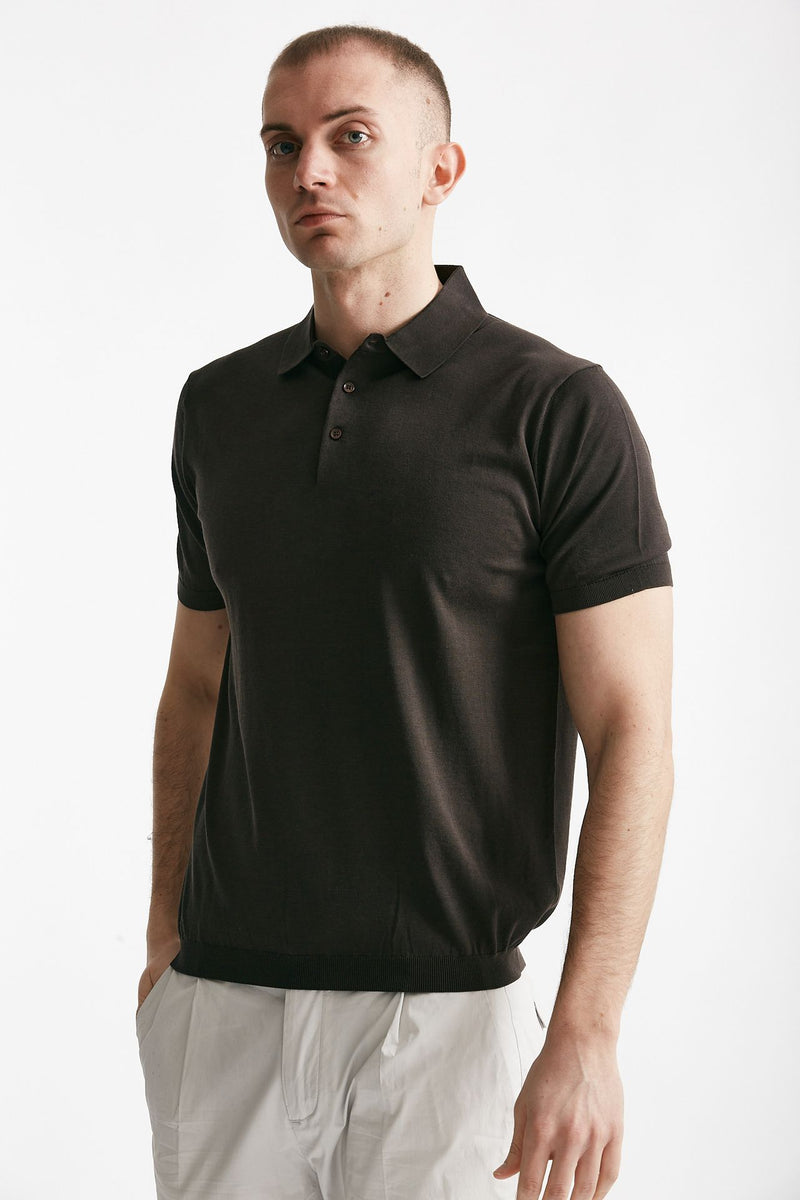 polo in seta e cotone marrone men Kangra