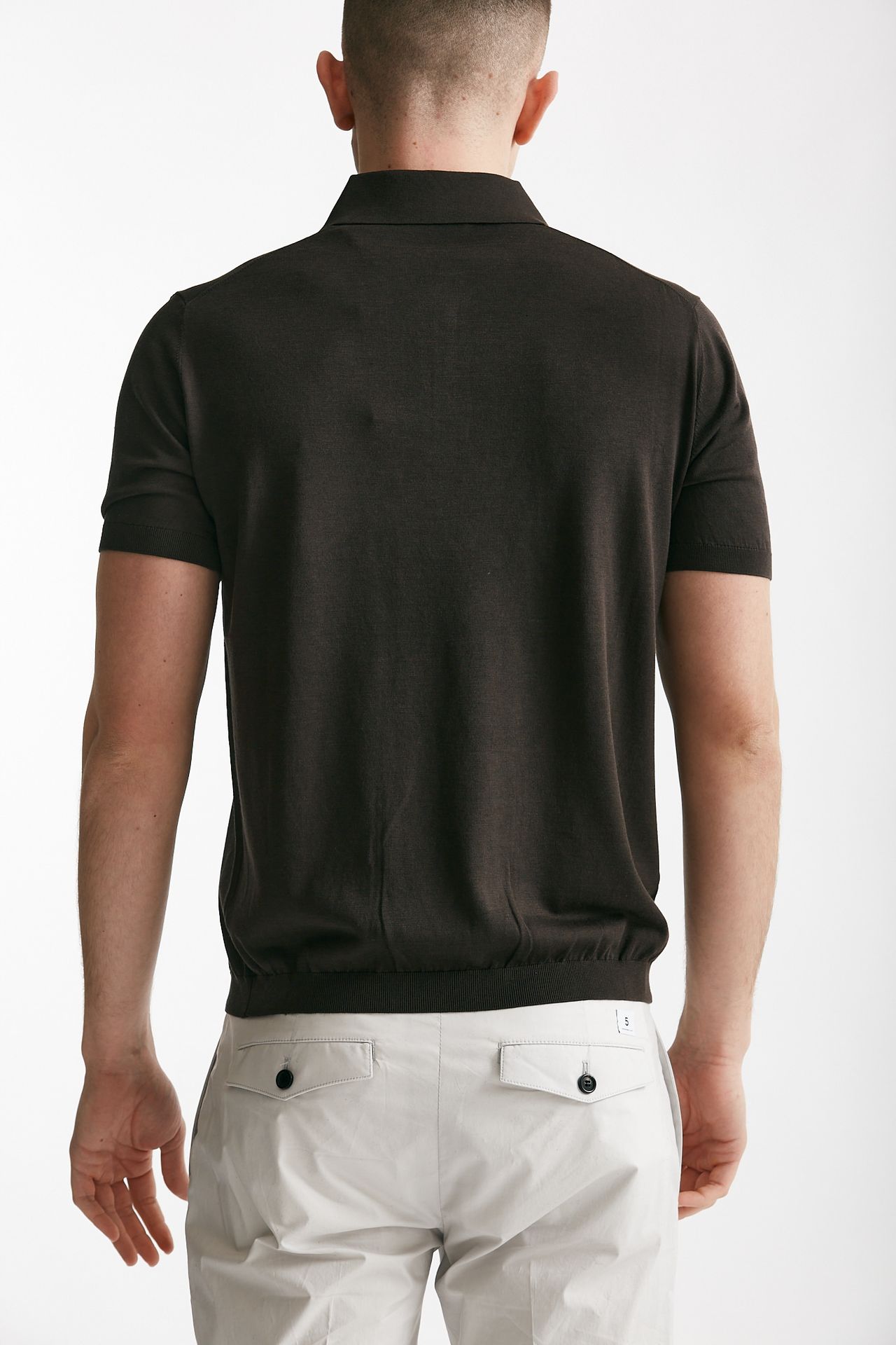 polo in seta e cotone marrone men Kangra - 3