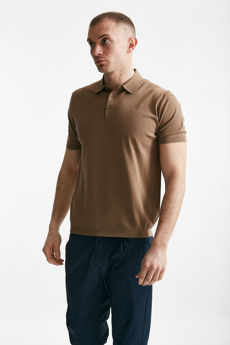 polo in seta e cotone cammello men Kangra