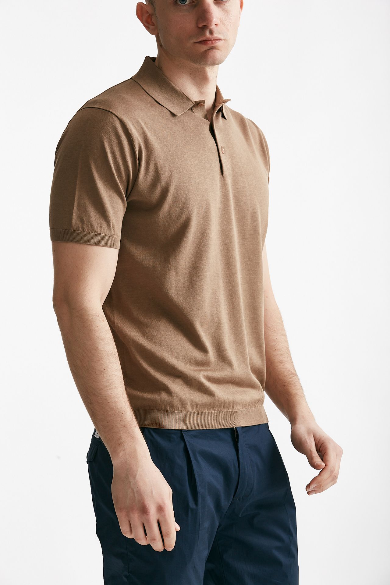 polo in seta e cotone cammello men Kangra - 4
