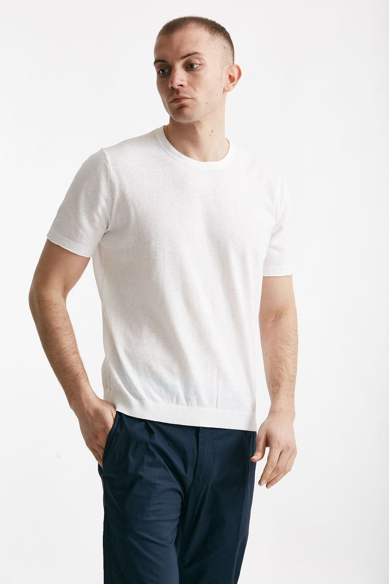 t shirt in maglia cotone e lino bianco men Kangra