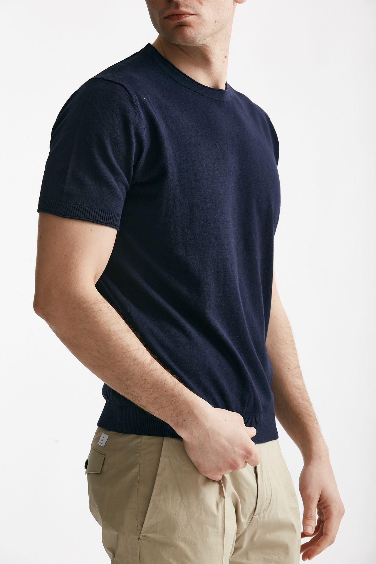 t shirt in maglia cotone e lino blu men Kangra - 4