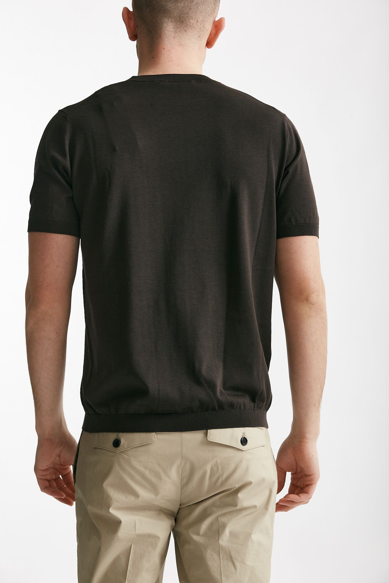 t shirt in maglia e seta e cotone marrone men Kangra - 3