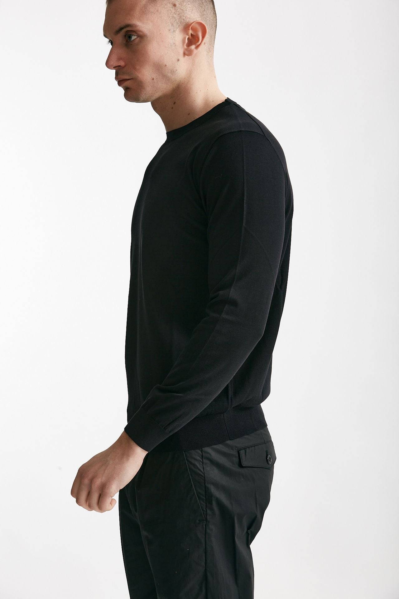 maglia in cotone e seta nero men Kangra - 2