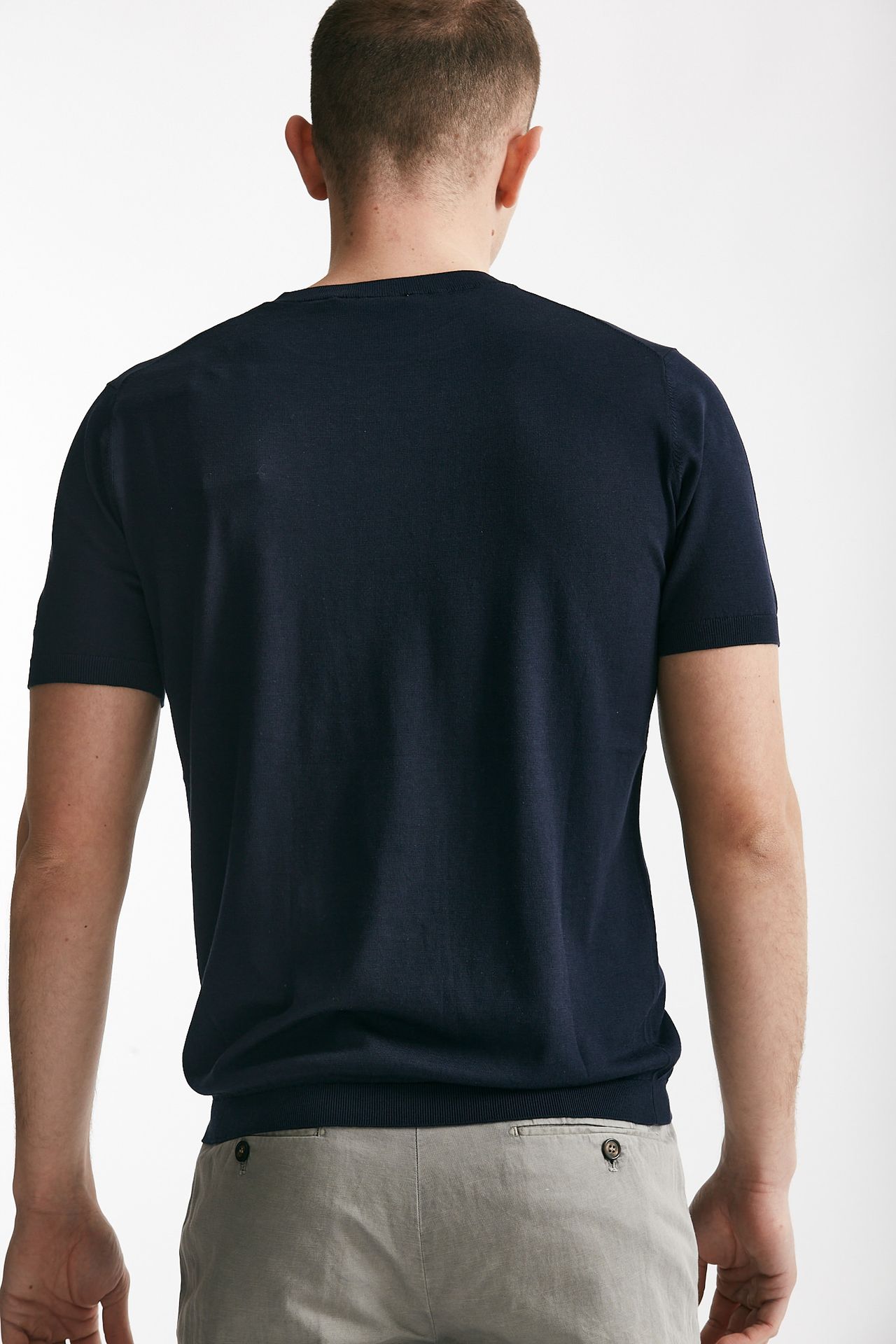 t shirt in seta e cotone blu men Kangra - 3