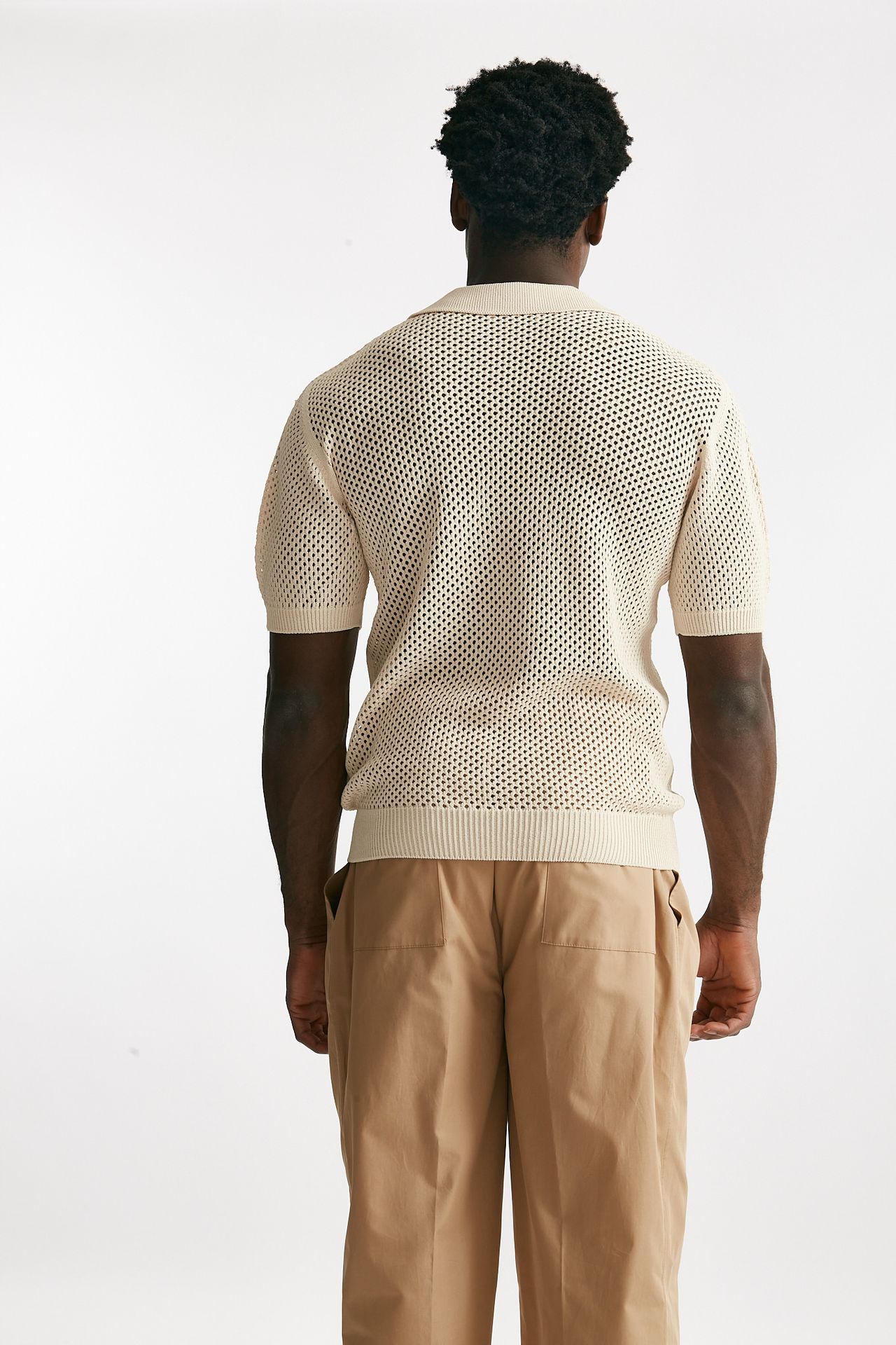 polo traforata in cotone e viscosa panna men Laneus - 3