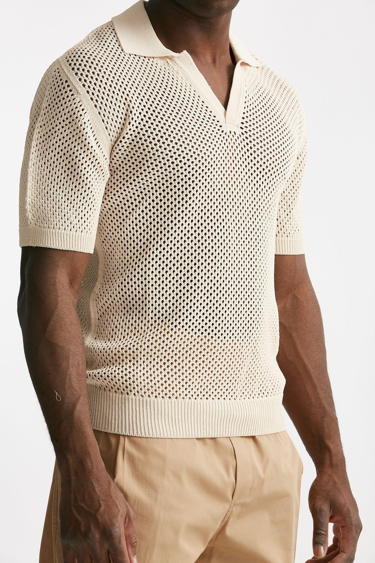 polo traforata in cotone e viscosa panna men Laneus - 4