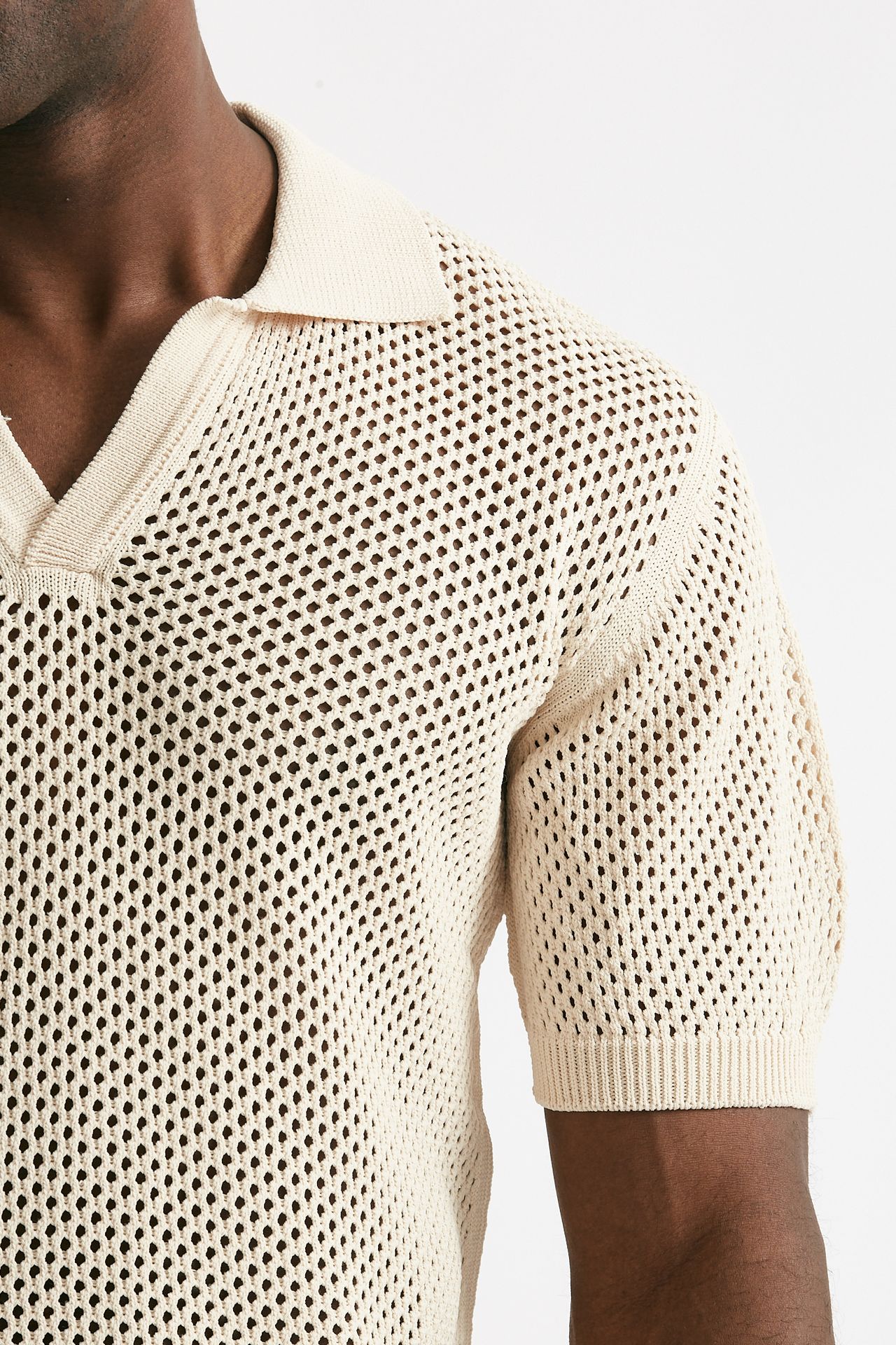 polo traforata in cotone e viscosa panna men Laneus - 5