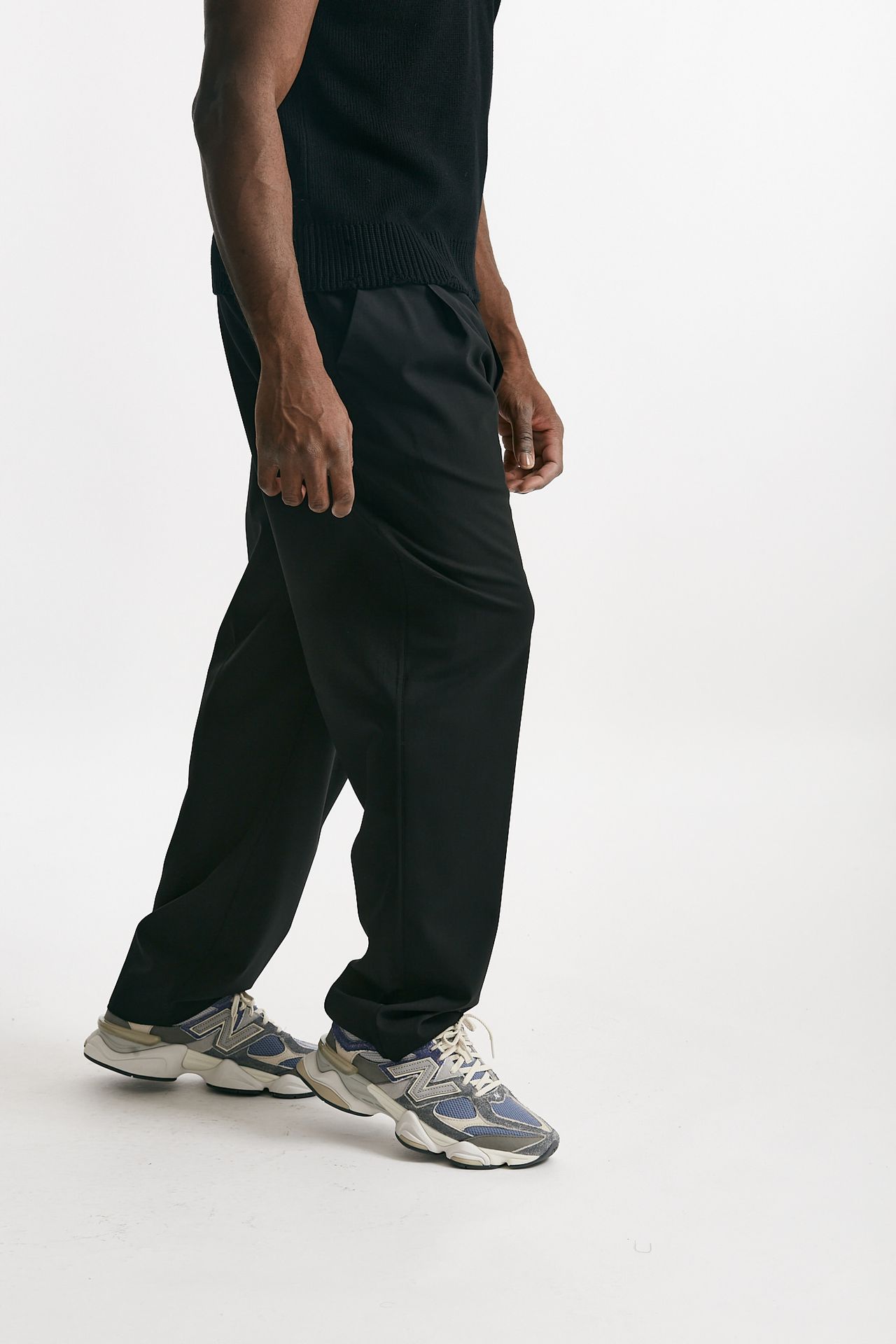 pantalone gamba ampia in lana stretch nero men Laneus - 4
