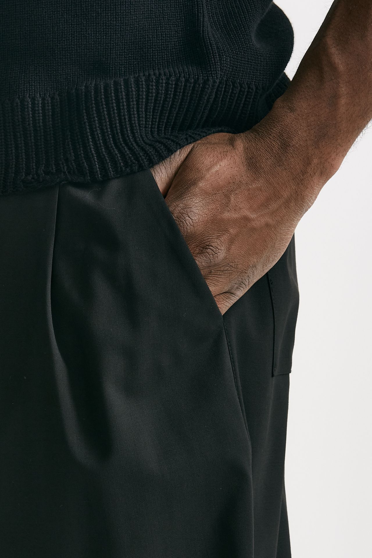pantalone gamba ampia in lana stretch nero men Laneus - 6