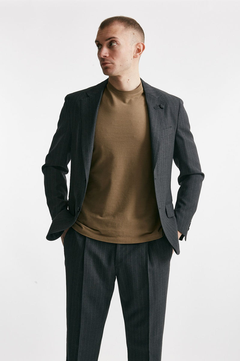 abito monopetto gessato in lana grigio men Lardini
