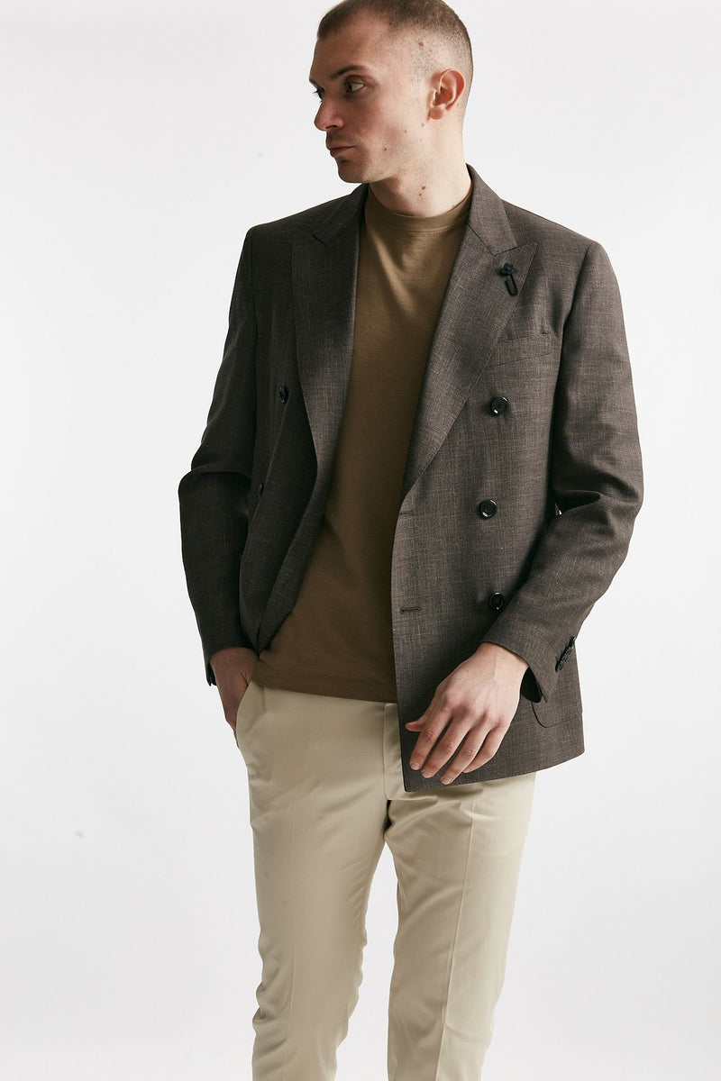 giacca doppiopetto marrone lana seta e lino men Lardini