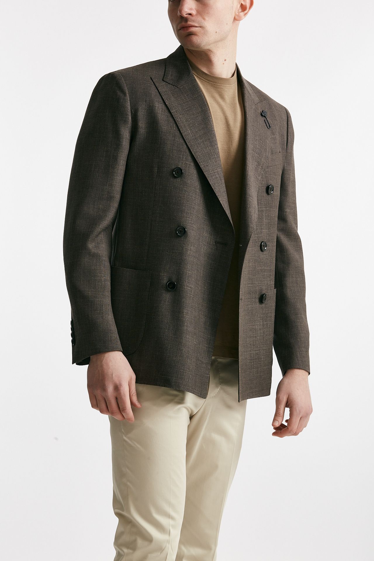 giacca doppiopetto marrone lana seta e lino men Lardini - 4