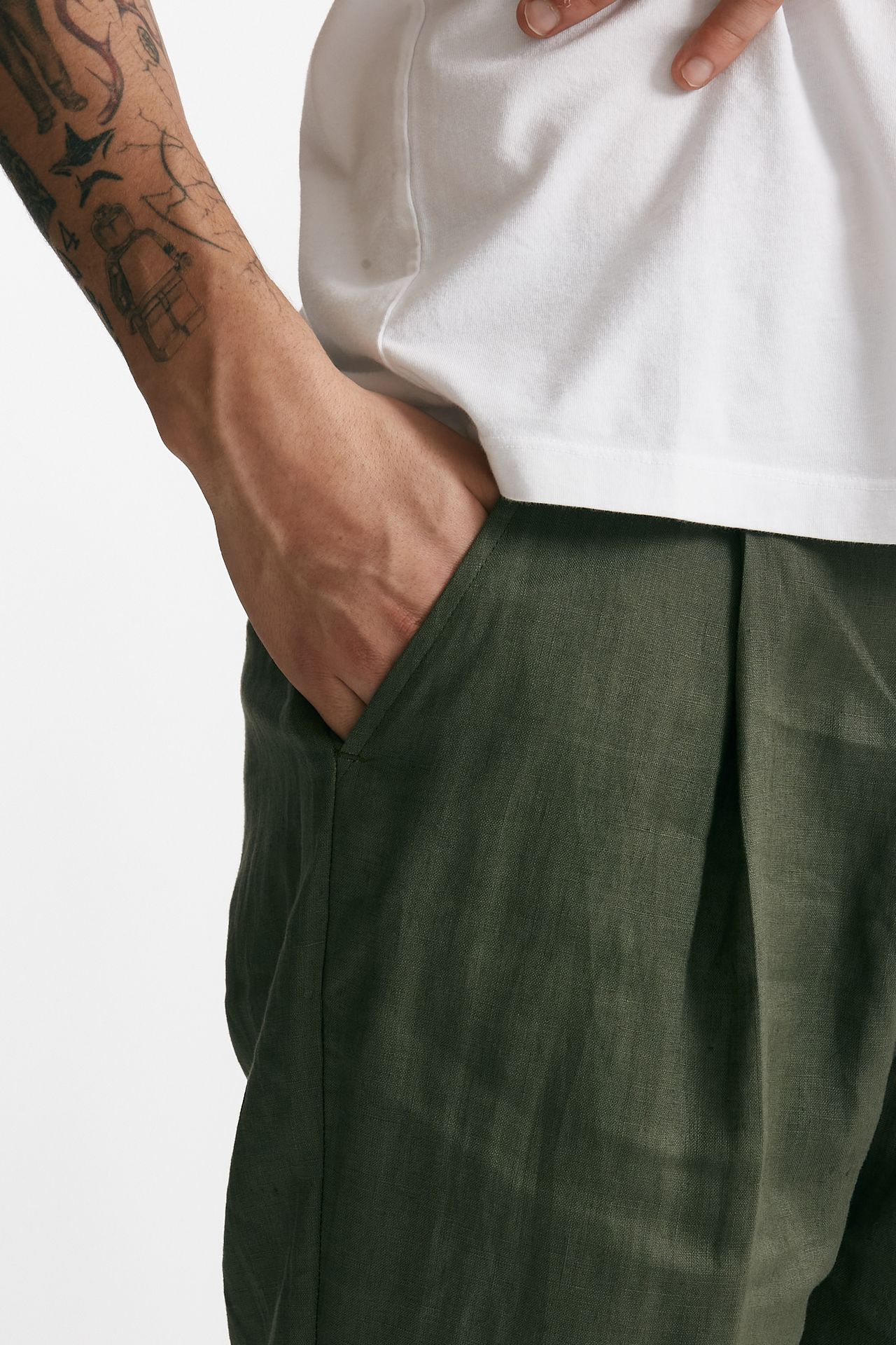 pantalone gamba ampia in lino verde men Marsēm - 4
