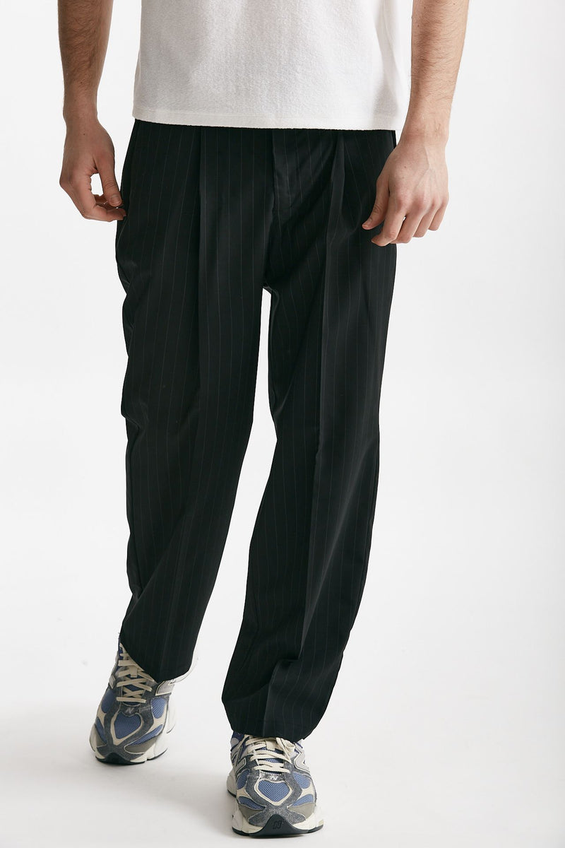 pantalone poliestere e lana stretch gessato nero men Marsēm