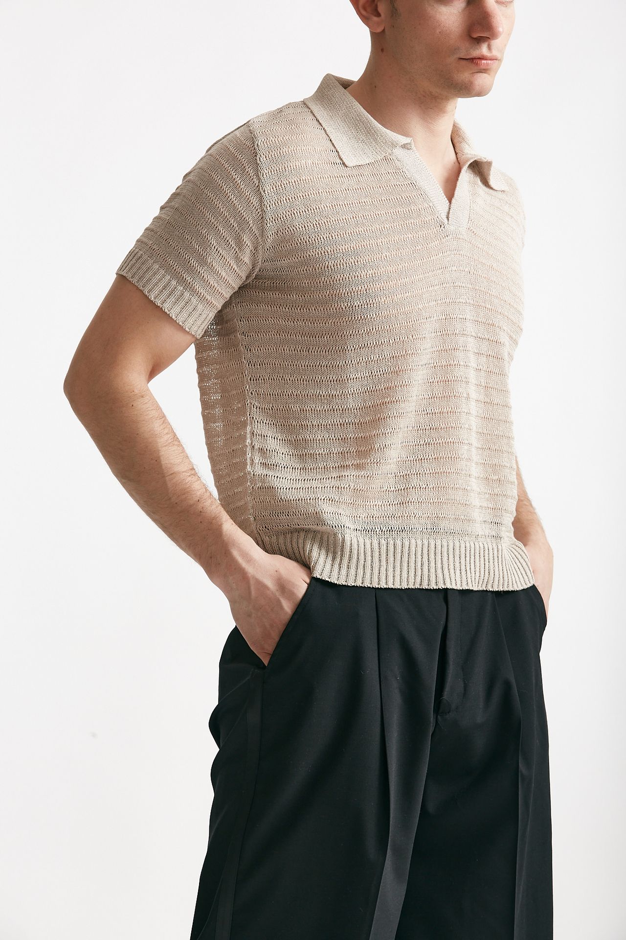 polo in maglia lino poliammide tortora men Marsēm - 4