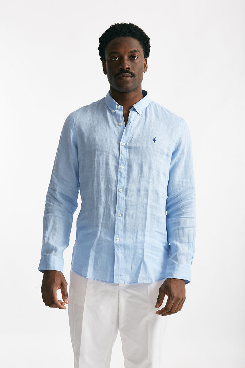 camicia in lino azzurro men Polo ralph lauren