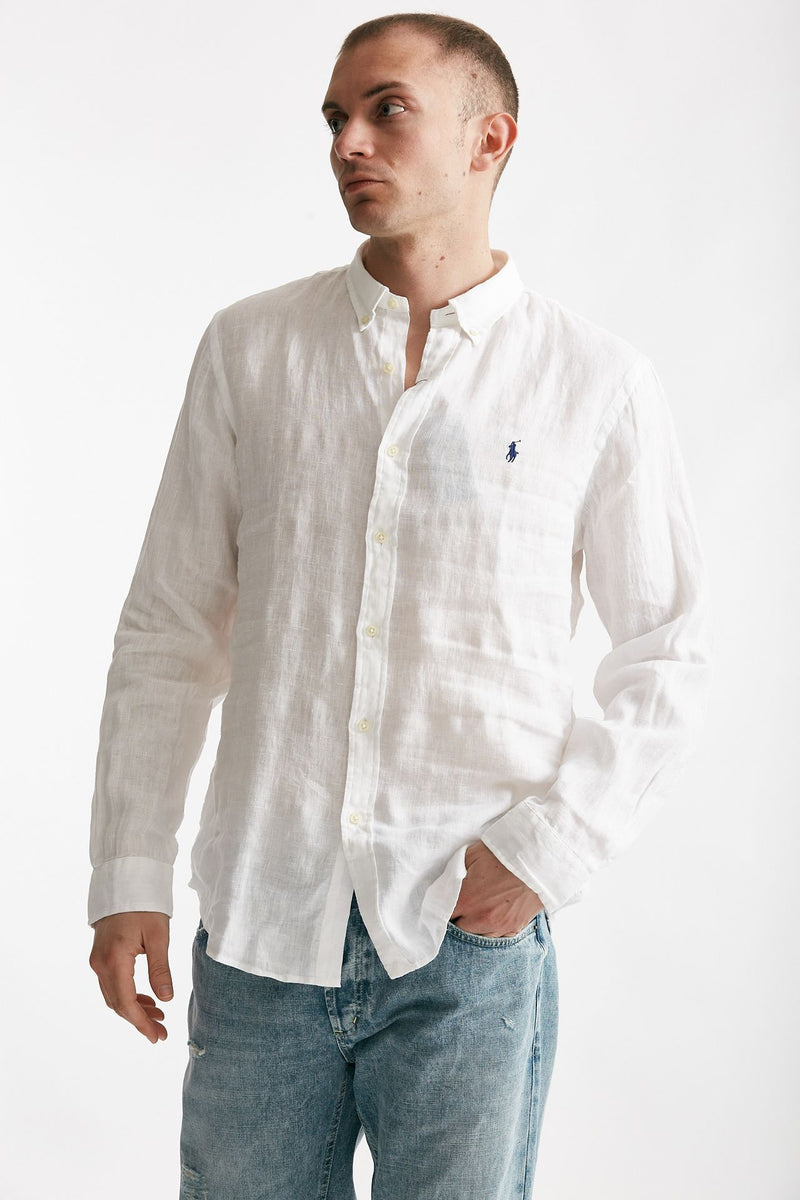 camicia in lino bianco men Polo ralph lauren