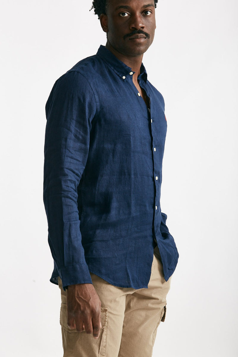 camicia in lino blu men Polo ralph lauren