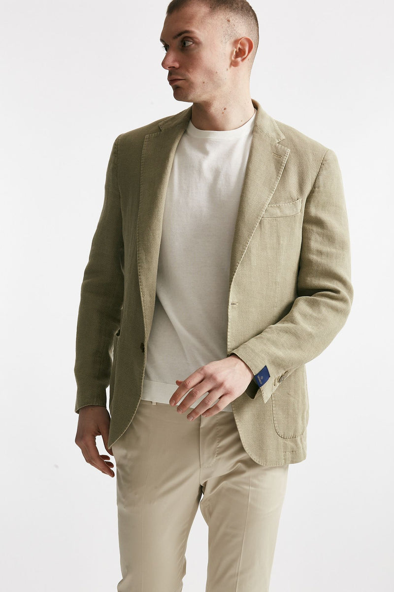 giacca monopetto verde chiaro cotone lino e ramie men Santaniello