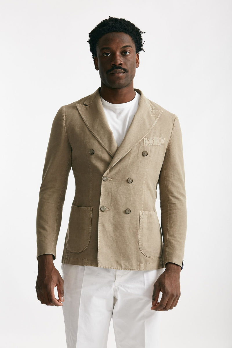 giacca doppiopetto beige cotone e lino lavato men Santaniello