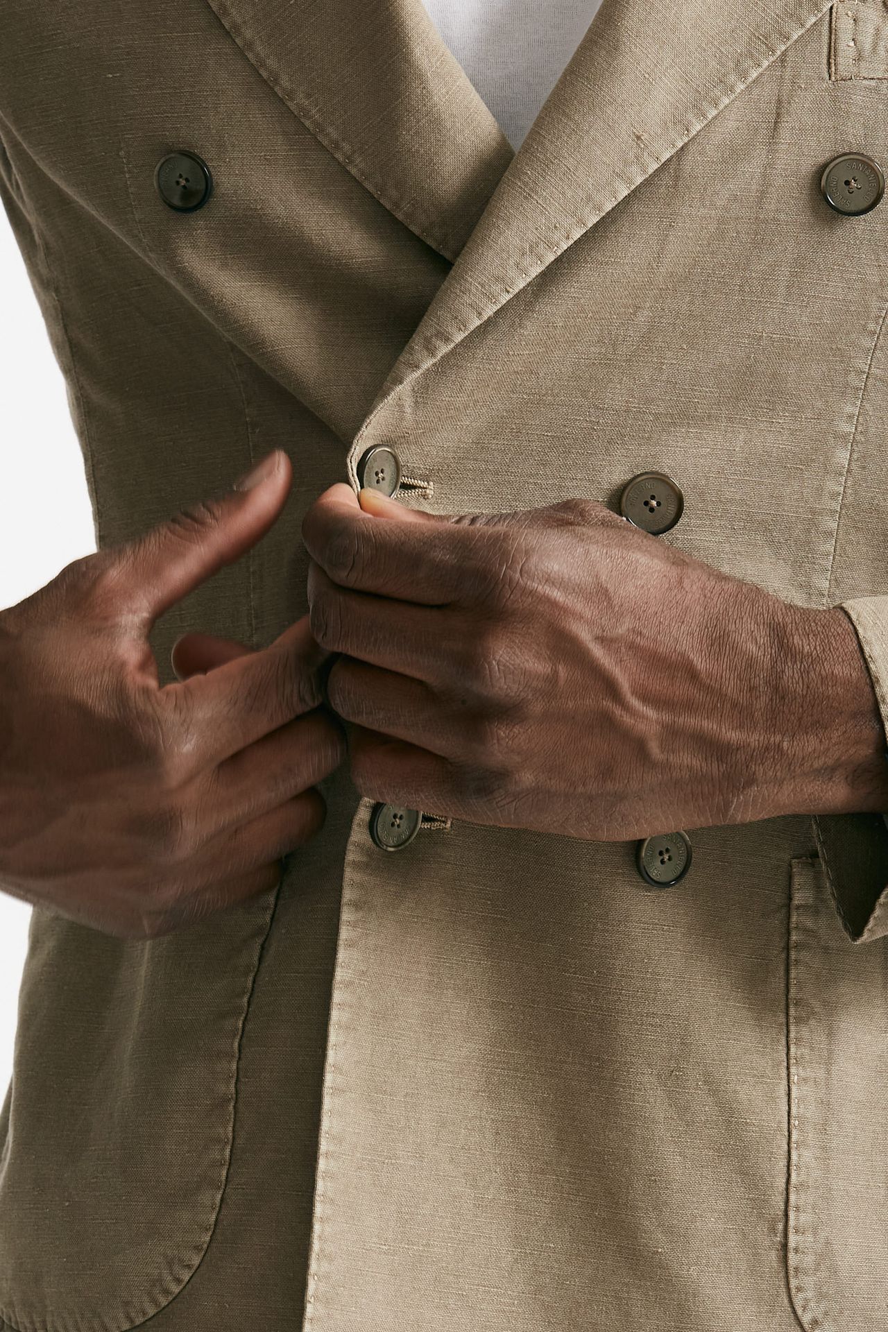 giacca doppiopetto beige cotone e lino lavato men Santaniello - 6