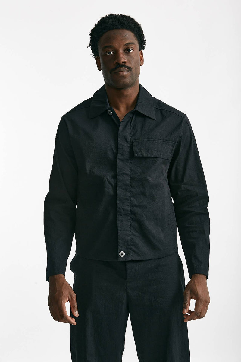 overshirt in lino cotone e poliestere nero men Transit uomo