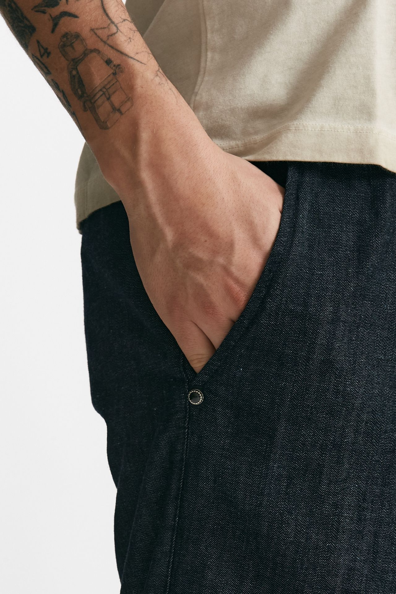 pantalone in cotone fermo chambray blu men White sand - 5