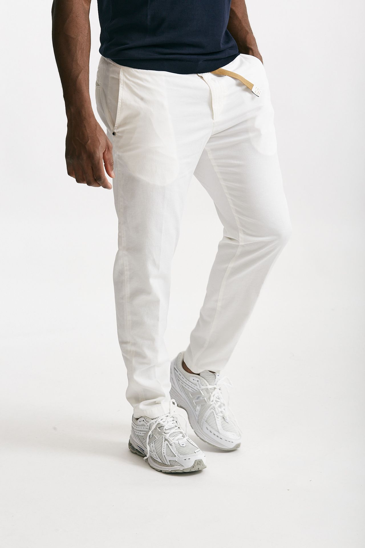 pantalone in cotone e lino stretch bianco men White sand - 4