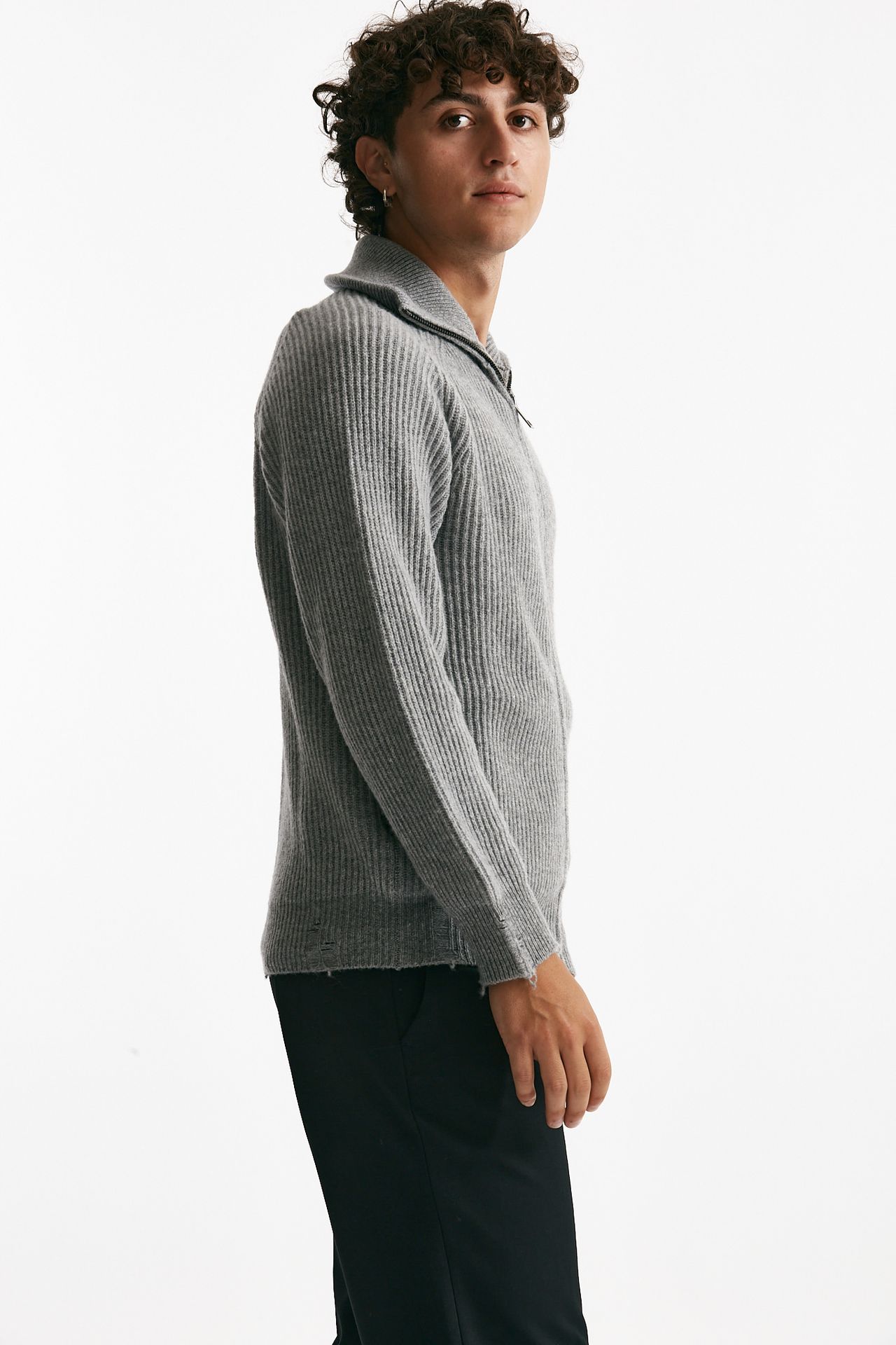 maglia full zip in lana e cashmere grigio men Atomo factory - 2