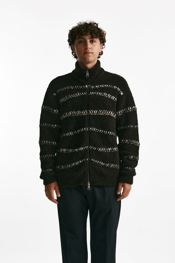 maglia full zip in lana e acrilico stretch marrone men Atomo factory