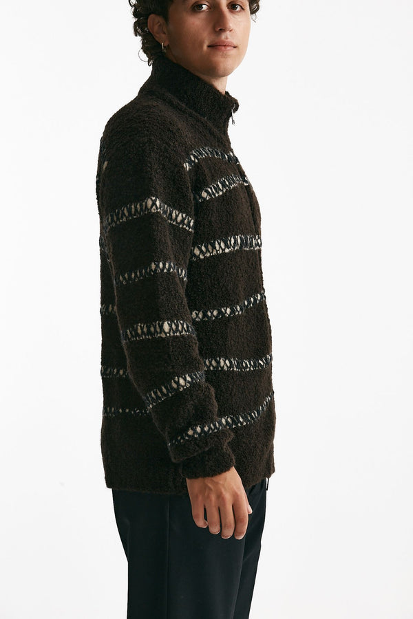 maglia full zip in lana e acrilico stretch marrone men Atomo factory