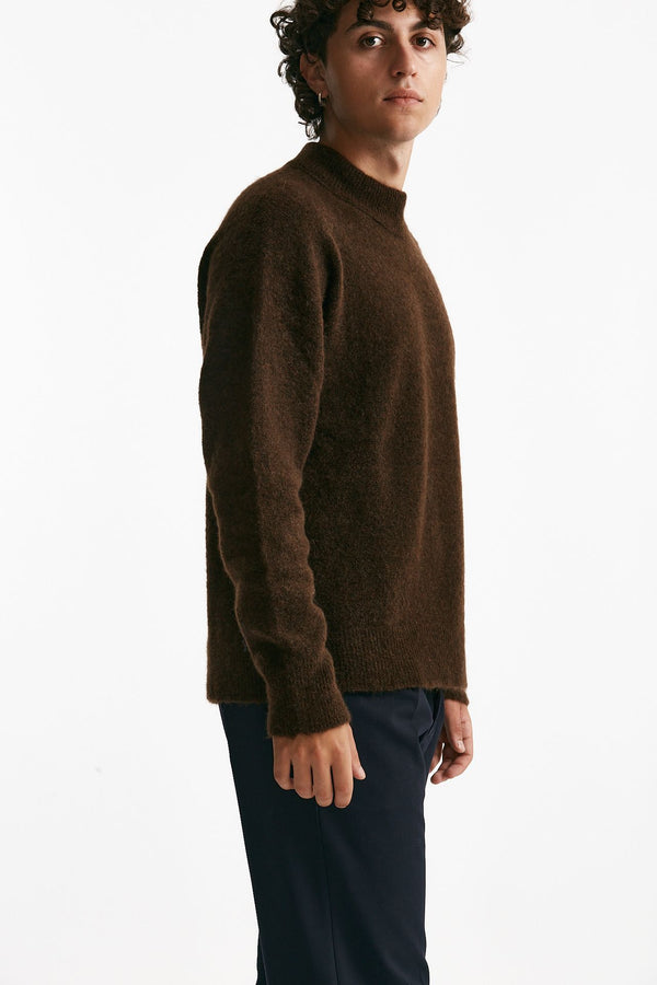 maglia girocollo in lana, polliamide e alpaca marrone men Atomo factory