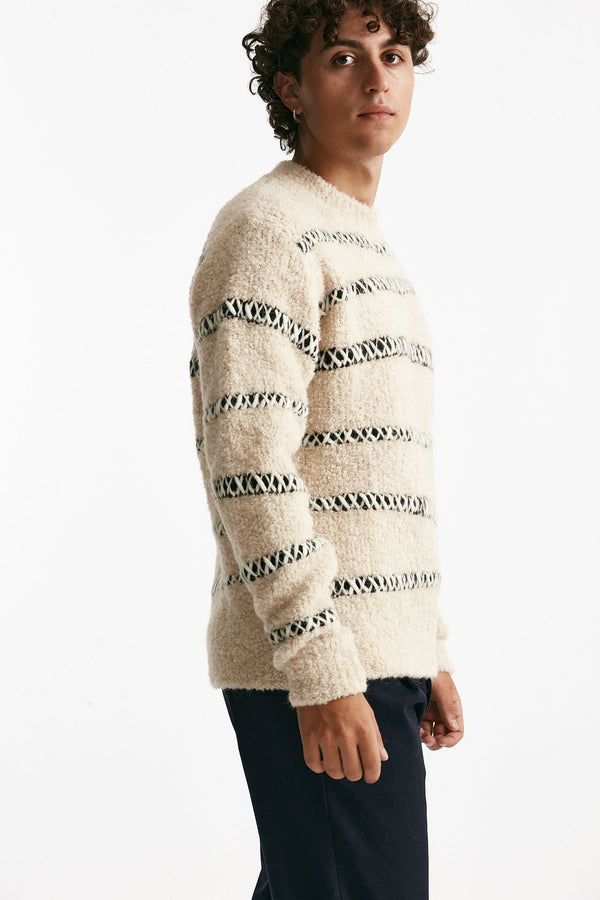 maglia girocollo in lana e acrilico stretch panna men Atomo factory