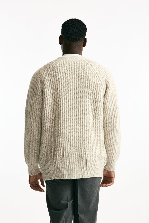 Cardigan in cotone lana e alpaca beige moulinè men Atomo factory