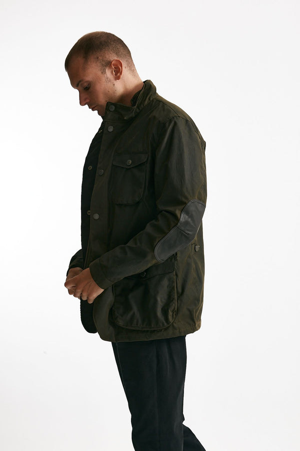 field jacket ogston wax jacket in cotone cerato olive-verde men Barbour