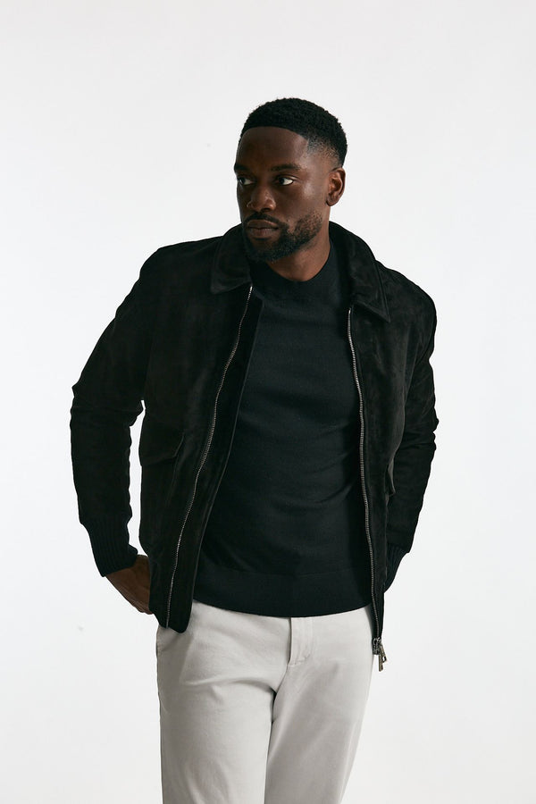 Giubbino in pelle camoscio lavato nero men Giorgio brato